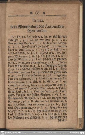 Errata, so in Abwesenheit des Autoris versehen worden