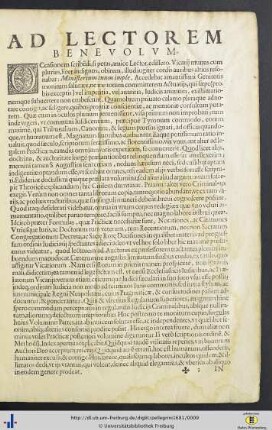Ad Lectorem Benevolum.