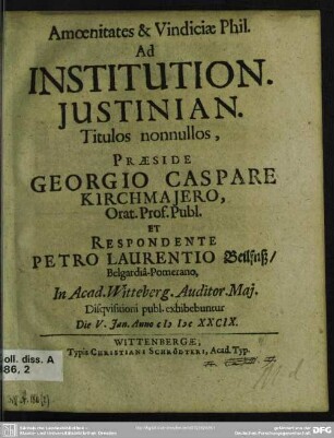 Amoenitates & vindiciae phil. ad institution. Justinian. titulos nonnullos