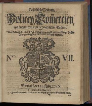 Nro. VII, Montags, den 14. Febr. 1746