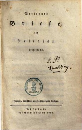 Vertraute Briefe die Religion betreffend