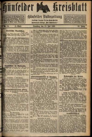 Zweite Ausgabe vom Samstag, den 13. Juli 1929.