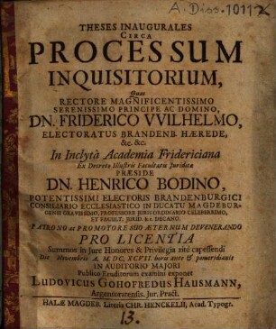 Theses Inaugurales Circa Processum Inquisitorium
