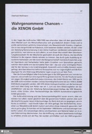 Wahrgenommene Chancen - die XENON GmbH