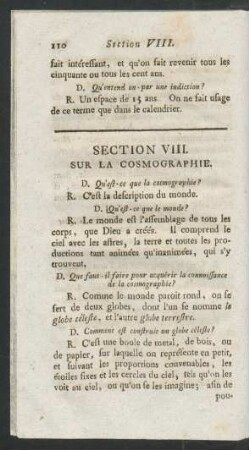 Section VIII. Sur la cosmographie.
