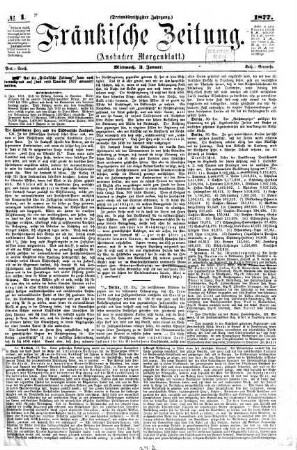 Fränkische Zeitung : Fränkische Tageszeitung ; amtliches Organ der NSDAP ; Amtsblatt aller Behörden. 1877,1/6 = Jg. 33
