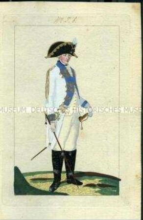 Uniformdarstellung, Offizier des Kürassier-Regiments K 5 in Gala-Uniform, Königreich Preußen, 1789, Tafel aus: Horvath: Preussische Armee-Uniformen unter der Regierung Friedrich Wilhelm II.