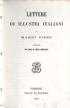 Lettere di illustri Italiana d Mario Pieri, pubblicato per cura di David Montuori