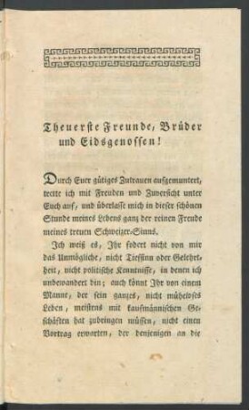 Theuerste Freunde, Brüder und Eidgenossen!