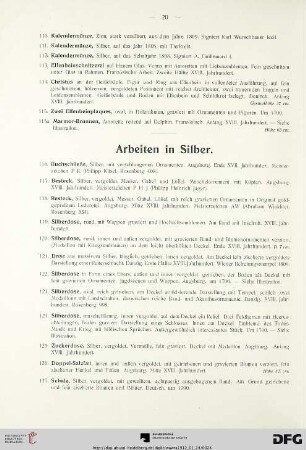 Arbeiten in Silber (Nr. 116-151)