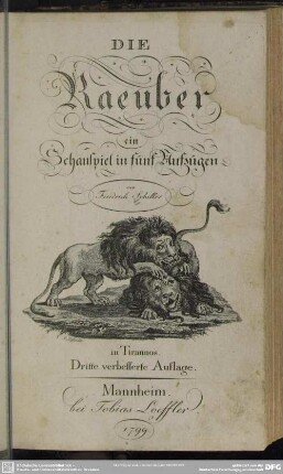 Die Raeuber : ein Schauspiel in fünf Aufzügen; in Tirannos
