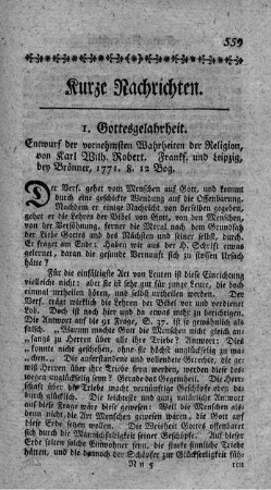 Entwurf der vornehmsten Wahrheiten der Religion.
