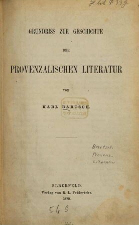 Grundriss zur Geschichte der provenzalischen Literatur