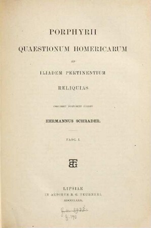 Porphyrii quaestionum Homericarum ad Iliadem pertinentium reliquias