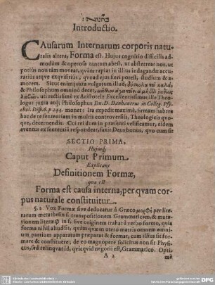 Huiusq Caput Primum Explicans Definitionem Formae, quae est Forma est causa interna, per quam corpus naturale constituitur.