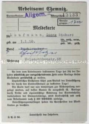 Meldekarte des Arbeitsamtes ("Stempelkarte")
