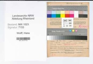 Entnazifizierung Hans Wolff , geb. 18.11.1901 (Inspektor)