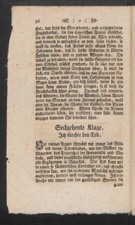 Sechzehente Klage. Ich fürchte den Tod