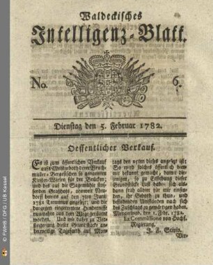 No. 6, Dienstag den 5. Februar 1782
