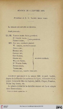 Séance du 5 janvier 1894: Présidence de S. E. Yacoub Artin Pacha