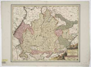 Karte von dem Herzogtum Württemberg, 1:340 000, Kupferstich, um 1700 : Chorographia Ducatus Wurtenburgici : quem ab una alteraque parte includunt Quique ei includuntur Marchionatus Praepositura, Badensis, Elwangensis, Comitatus Hohenzolern, Rechberg, et affine Almae Civitatis Ulmae Territorium; Cum Priv. Ord. Holl. et West-Frisiae / Opere Sumptuario Gerardi Valk. G. Valk exc.. - [Ca. 1:340 000]. - [Amstelodami] , [um 1700]. - 1 Kt. : Kupferstich ; 58 x 47 cm. Titel- und Maßstabskartusche unten rechts. - Maßstab in graph. Form (Milliaria Germanica communia, Milliaria Gallica sive Horae Itineris)