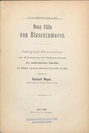 Neun Fälle von Blasentumoren