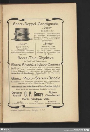 Werbung: Optische Anstalt C.P. Goerz, Berlin-Friedenau 265