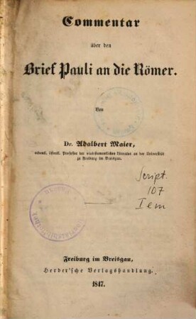 Commentar über den Brief Pauli an die Römer