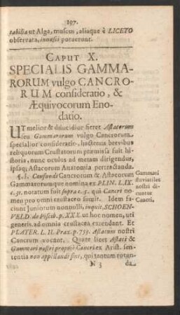 Caput X. Specialis Gammarorum vulgo Cancrorum consideratio, & Aequivocorum Enodatio.