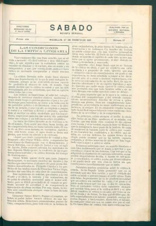 Las condiciones de la crítica literaria : (Traducido para "Sábado", de la "Revue Mondiale", de 1°. de Julio.)