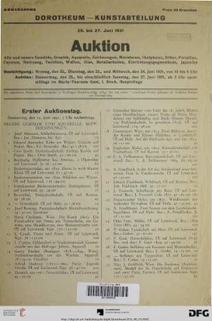 Erster Auktionstag, Donnerstag, den 25. Juni 1931, 3 Uhr nachmittags (Nr. 1-167)