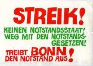 Klebezettel gegen die Notstandsgesetze