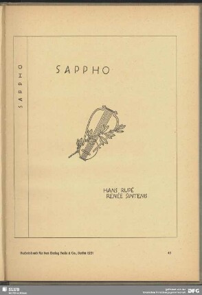Bucheinband "Sappho" für den Verlag Holle & Co, Berlin