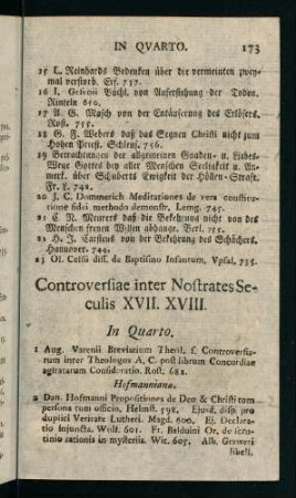 173-198, Controversiae inter Nostrates Seculis XVII. XVIII.