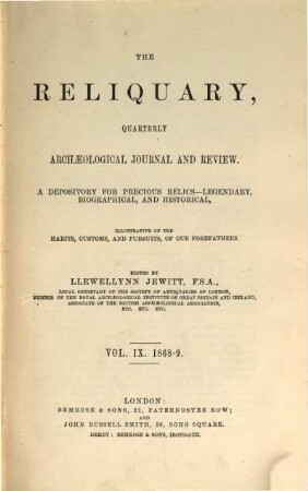 The reliquary : depository for precious relics, legendary, biographical, and historical, 9. 1868/69