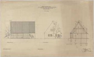 Gsaenger, Gustav; Gauting / Starnberg (Bayern), Schollstr.; Wohnhaus Prof. Füchtbauer, Erweiterung - Wohnungsneubau, Ost- u. Südseite (Ansichten), (Schnitt)
