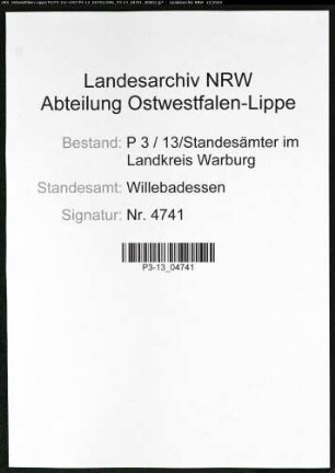 Sterberegister Standesamt Willebadessen