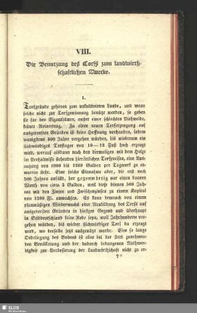 VIII. Die Benutzung des Torfs zum landwirthschaftlichen Zweck