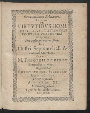 Exercitationum Ethicarum Septima De Virtutibus Homileticis, Virtutumque Tinctura Verecundia