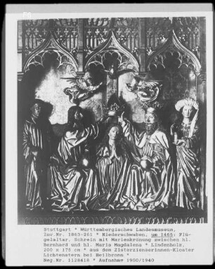 Schrein mit Marienkrönung zwischen heiligen Bernhard und heiliger Maria Magdalena