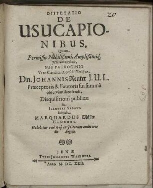 Disputatio De Usucapionibus