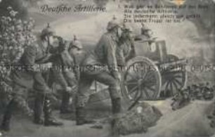 Artilleristen vor Kanone, mit Gedicht