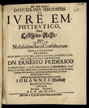 Discursus Iuridicus De Iure Emphyteutico