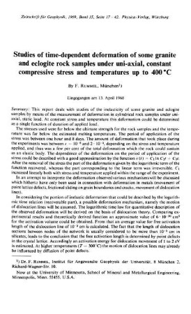 Studies of time-dependent deformation of some granite and eclogite rock samples under uni-axial, constant compressive stress and temperatures up to 400 °C