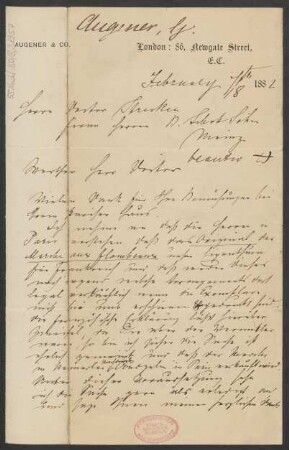 Brief an Ludwig Strecker  an B. Schott's Söhne : 07.02.1882