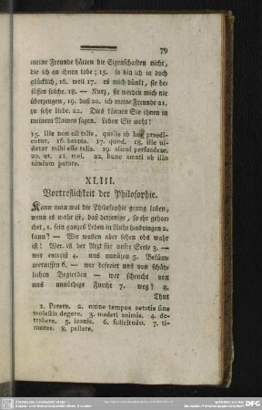 XLIII. Vortrefflichkeit der Philosophie