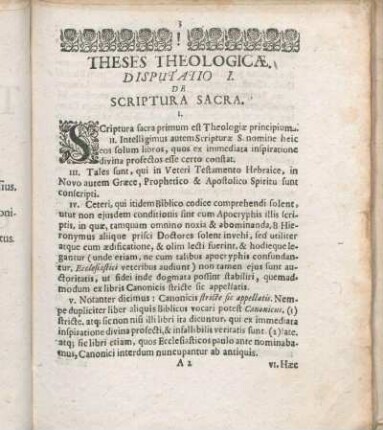 Disputatio I. De Scriptura Sacra.