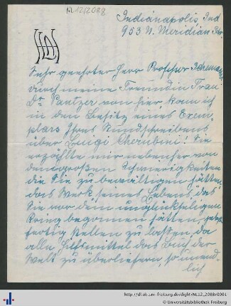 Brief von Louise A. Hollweg an Ludwig Schemann.