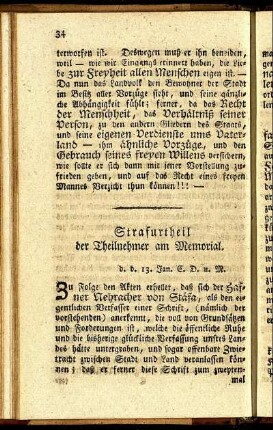 Strafurtheil der Theilnehmer am Memorial.