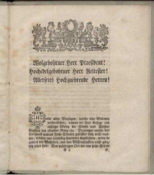 Wolgebohrner Herr Praesident! ...